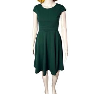 Dressystar Dress Women’s S/S Tailor Zip Back Pleated Waist Green Size-XS NWT